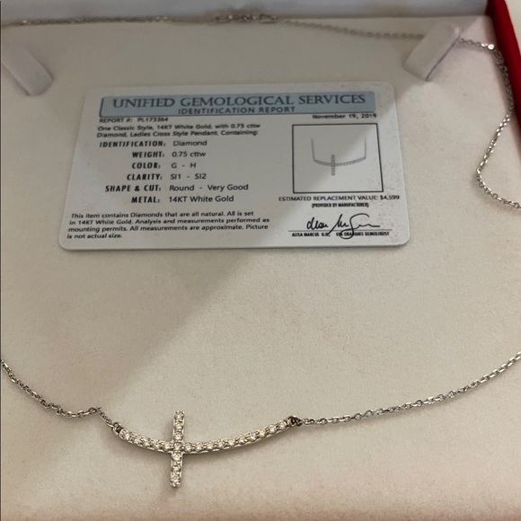 20” 14k White Gold and Diamond Curved Cross NEW never worn! - Picture 8 of 8